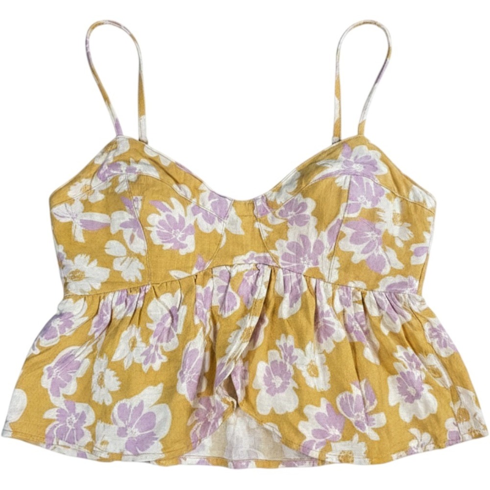 American Eagle Floral Linen Blend Babydoll Cami Top Medium Boho Feminine Coastal